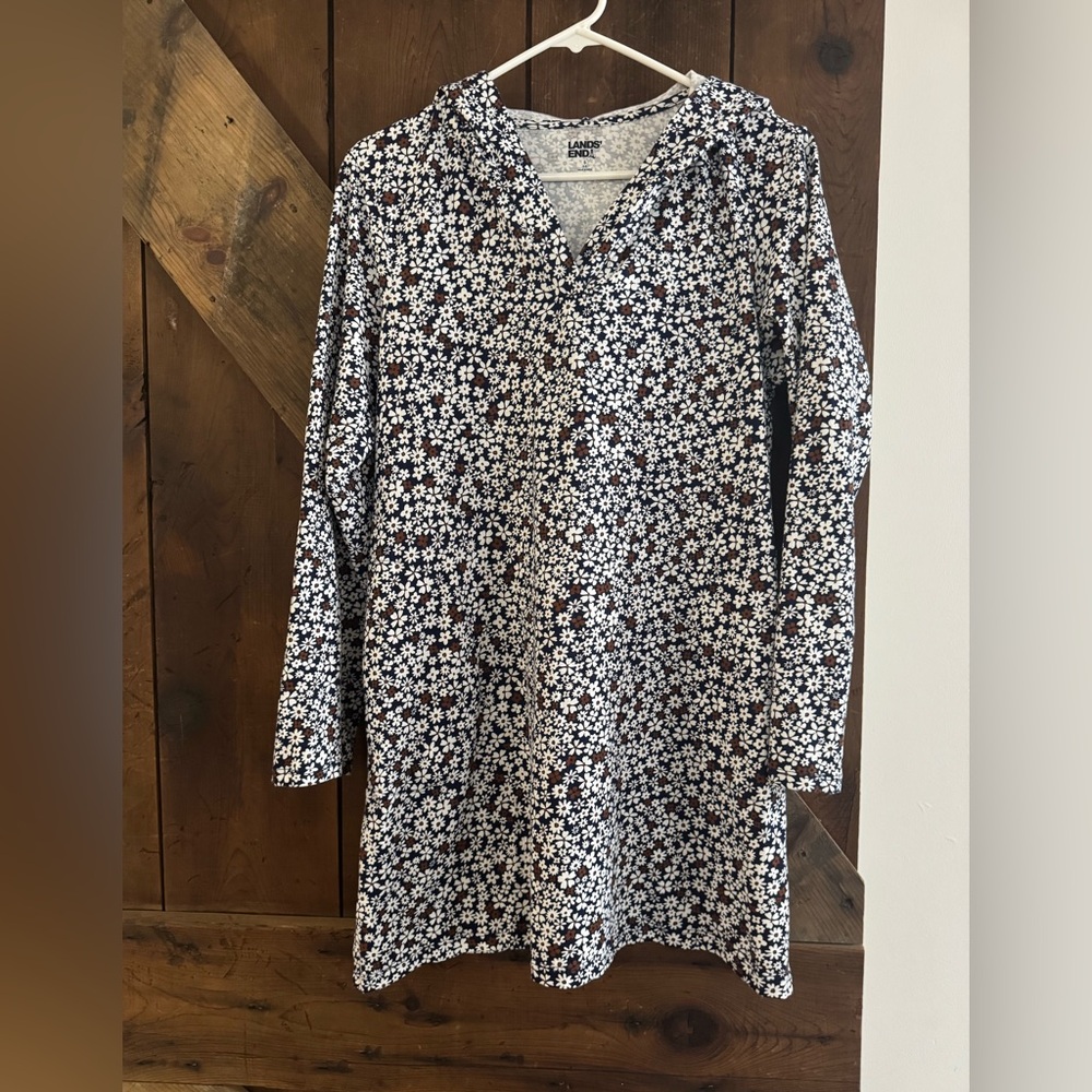 Lands' End Blue, Brown, and White Floral Swim Coverup